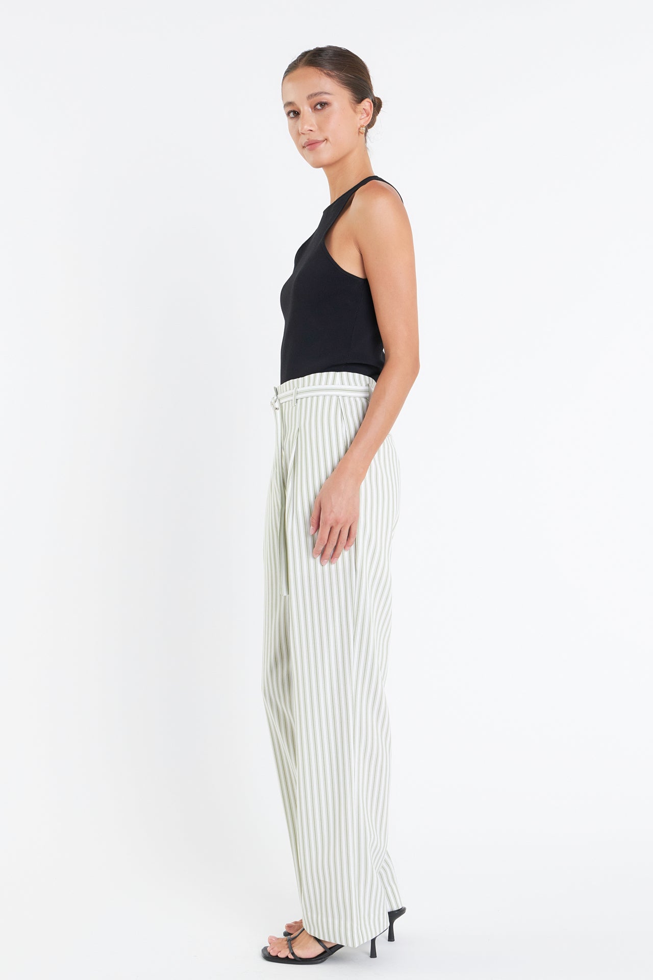 High Waisted Belted Striped Pants