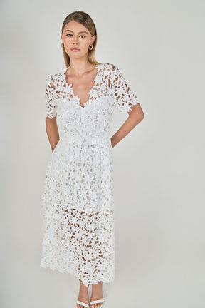 ENDLESS ROSE - All Over Lace Short Sleeves Midi Dress - DRESSES available at Objectrare