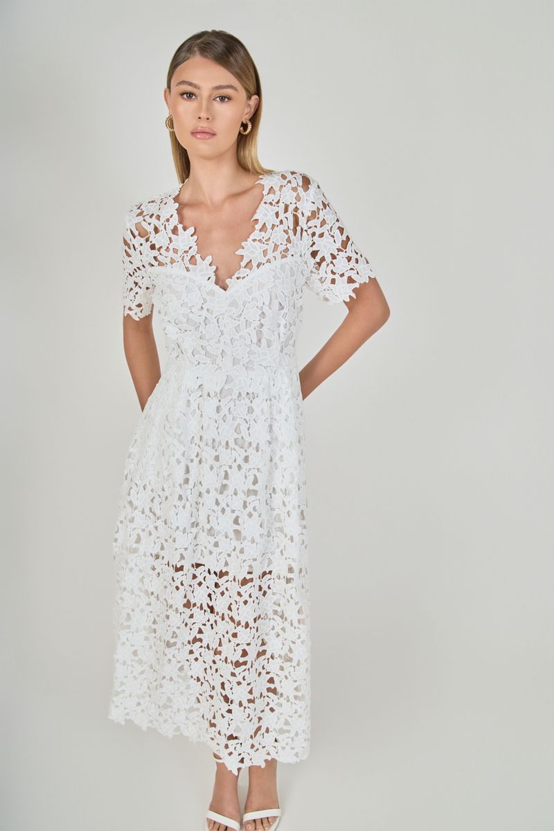 ENDLESS ROSE - All Over Lace Short Sleeves Midi Dress - DRESSES available at Objectrare