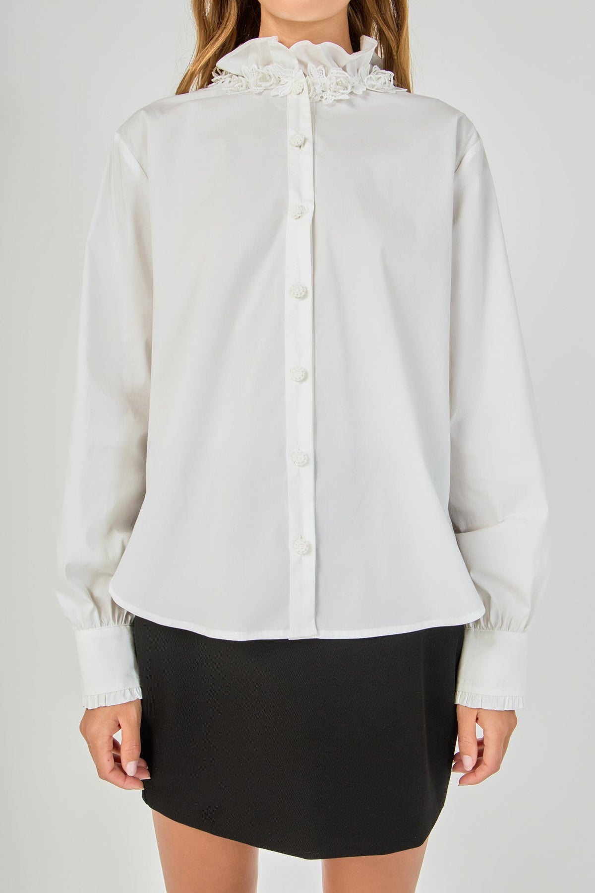 Embroidered Ruffle Collar Blouse