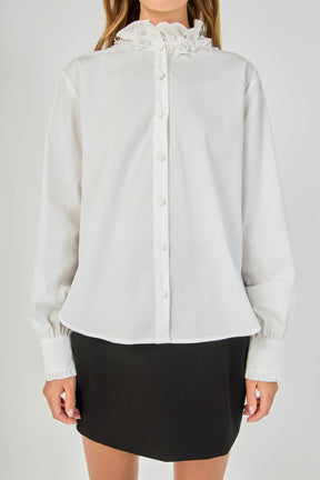 ENDLESS ROSE - Embroidered Ruffle Collar Blouse - TOPS available at Objectrare