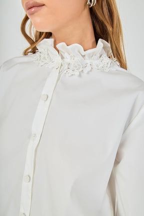 ENDLESS ROSE - Embroidered Ruffle Collar Blouse - TOPS available at Objectrare