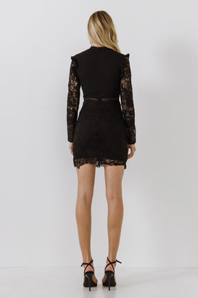 ENDLESS ROSE - Mini Dress With Eyelet Details and Lace Incets - DRESSES available at Objectrare