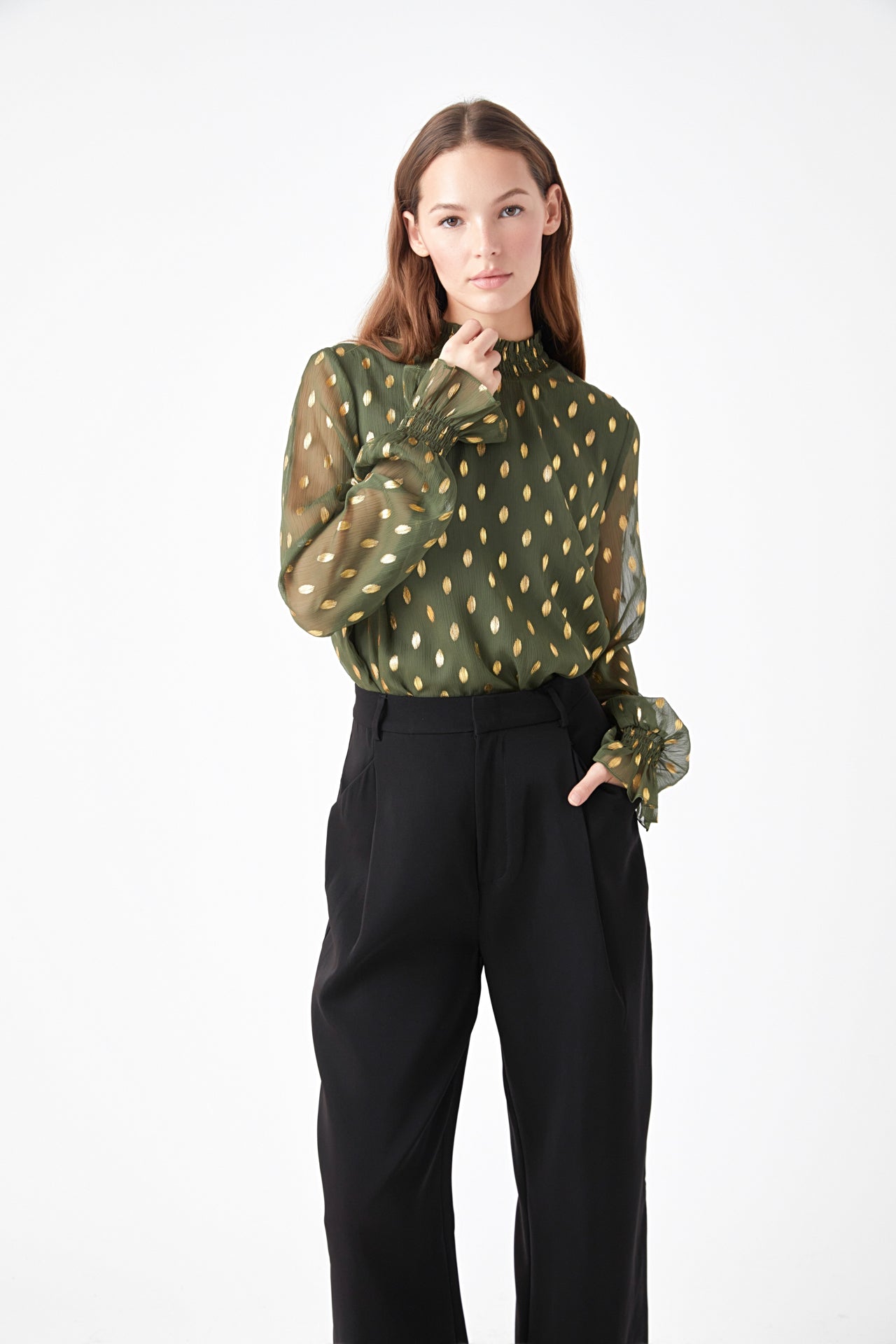 ENDLESS ROSE - Polka Dot Chiffon Blouse - TOPS available at Objectrare