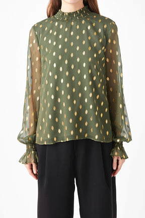 ENDLESS ROSE - Polka Dot Chiffon Blouse - TOPS available at Objectrare