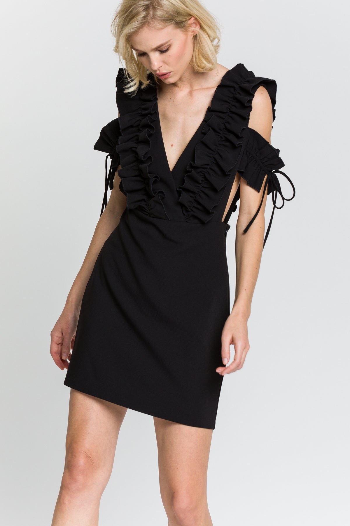 V Neck Dress with Ruffled Details