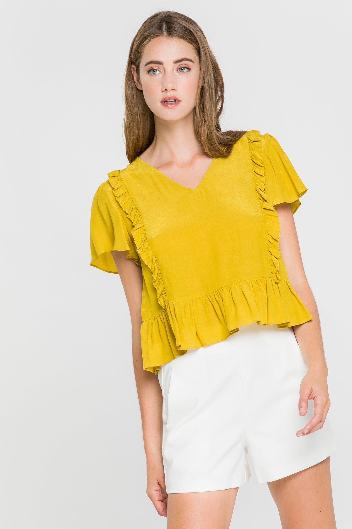 V Neck Ruffle Blouse