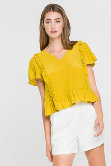 V Neck Ruffle Blouse
