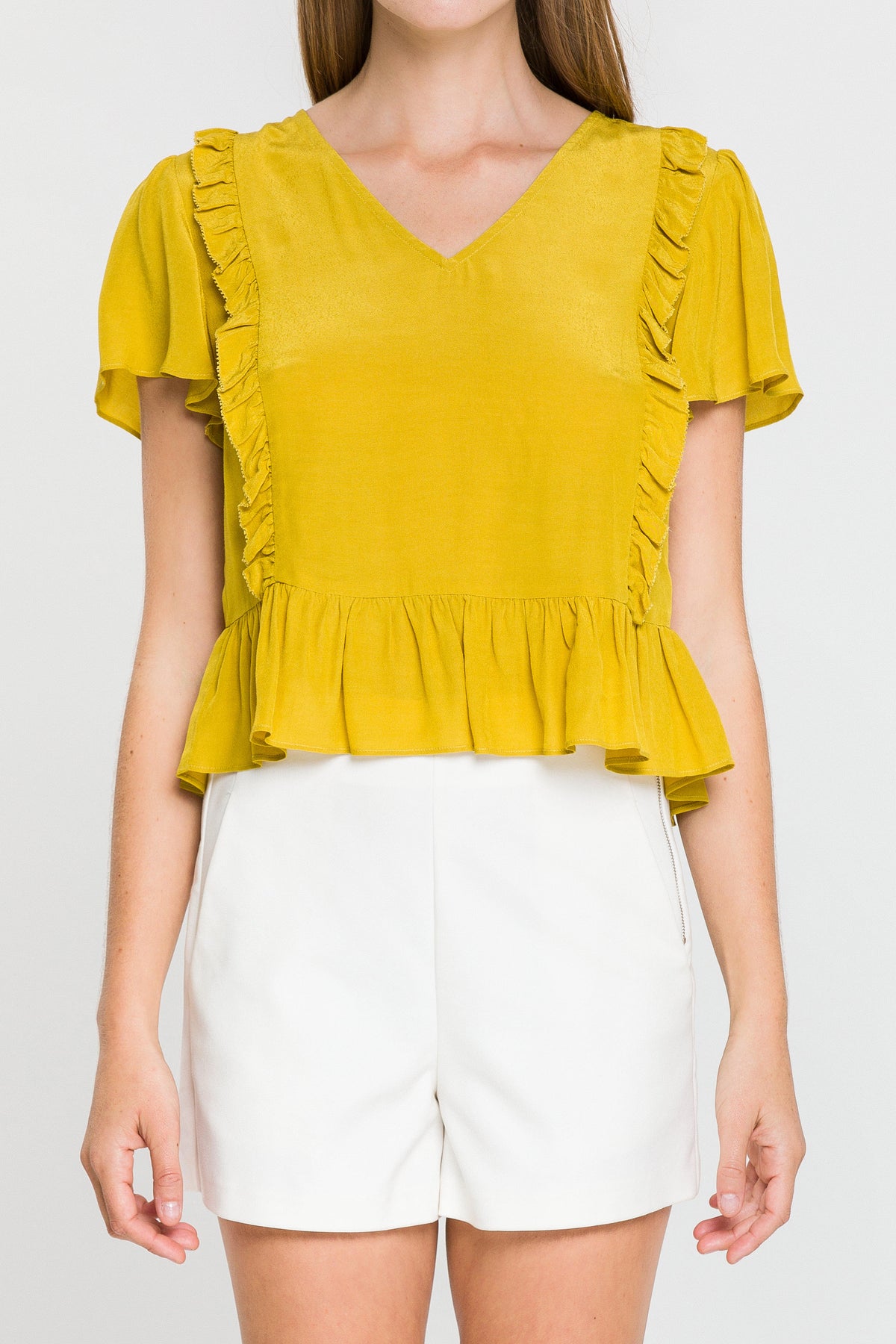 V Neck Ruffle Blouse