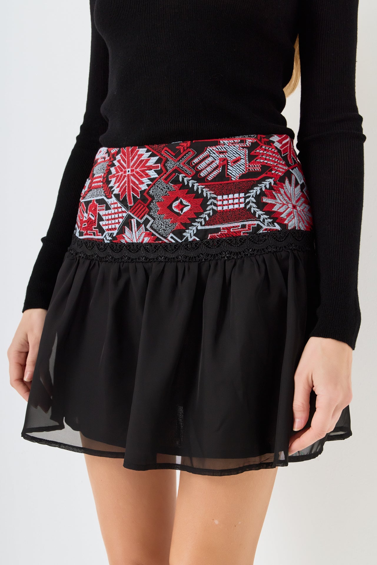 ENDLESS ROSE - Dorian Embroidered Mini Skirt - SKIRTS available at Objectrare