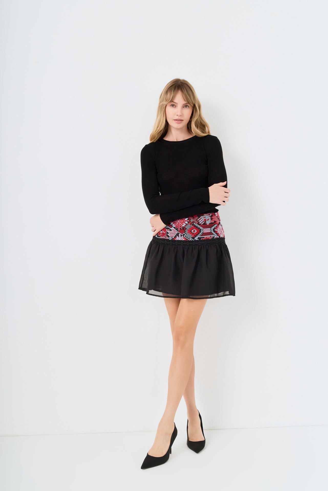 ENDLESS ROSE - Dorian Embroidered Mini Skirt - SKIRTS available at Objectrare