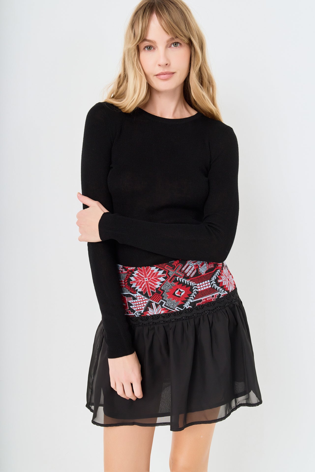 ENDLESS ROSE - Dorian Embroidered Mini Skirt - SKIRTS available at Objectrare