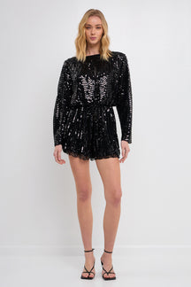ENDLESS ROSE - Boat Neck Sequin Romper - ROMPERS available at Objectrare