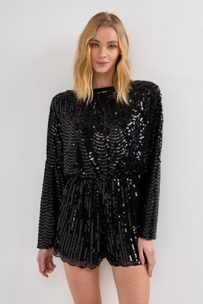 ENDLESS ROSE - Boat Neck Sequin Romper - ROMPERS available at Objectrare