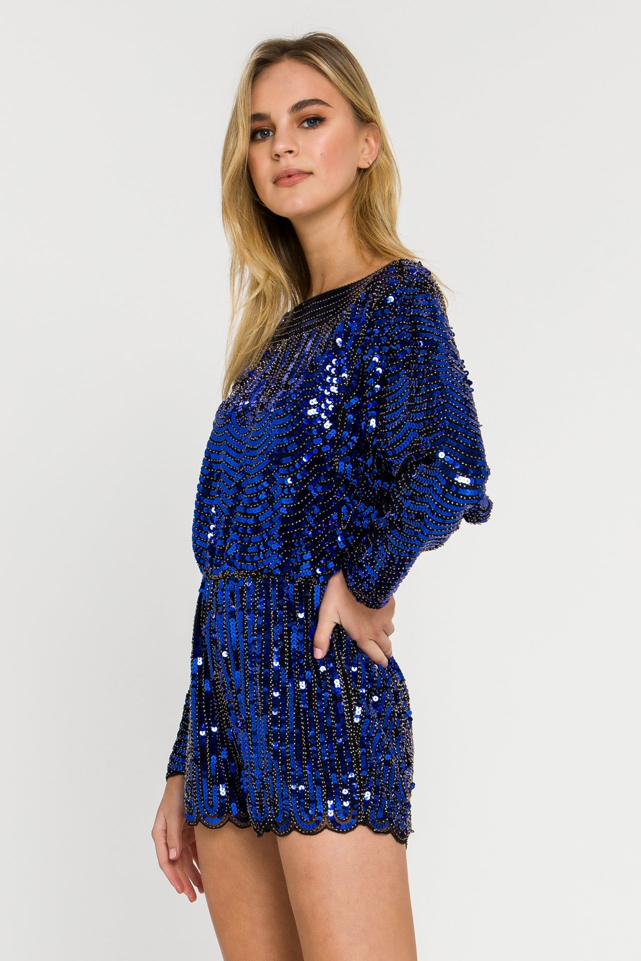 ENDLESS ROSE - Boat Neck Sequin Romper - ROMPERS available at Objectrare