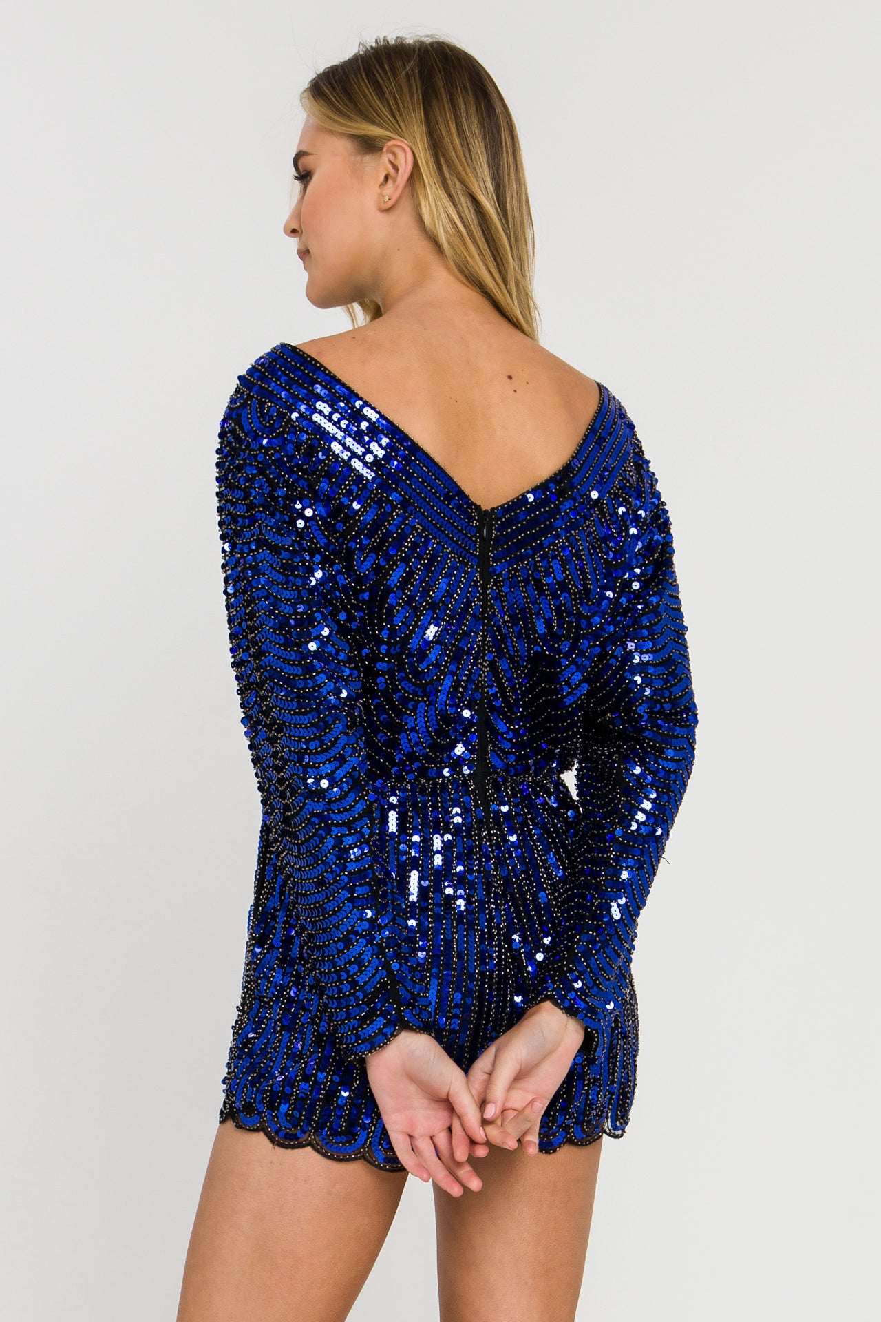 ENDLESS ROSE - Boat Neck Sequin Romper - ROMPERS available at Objectrare