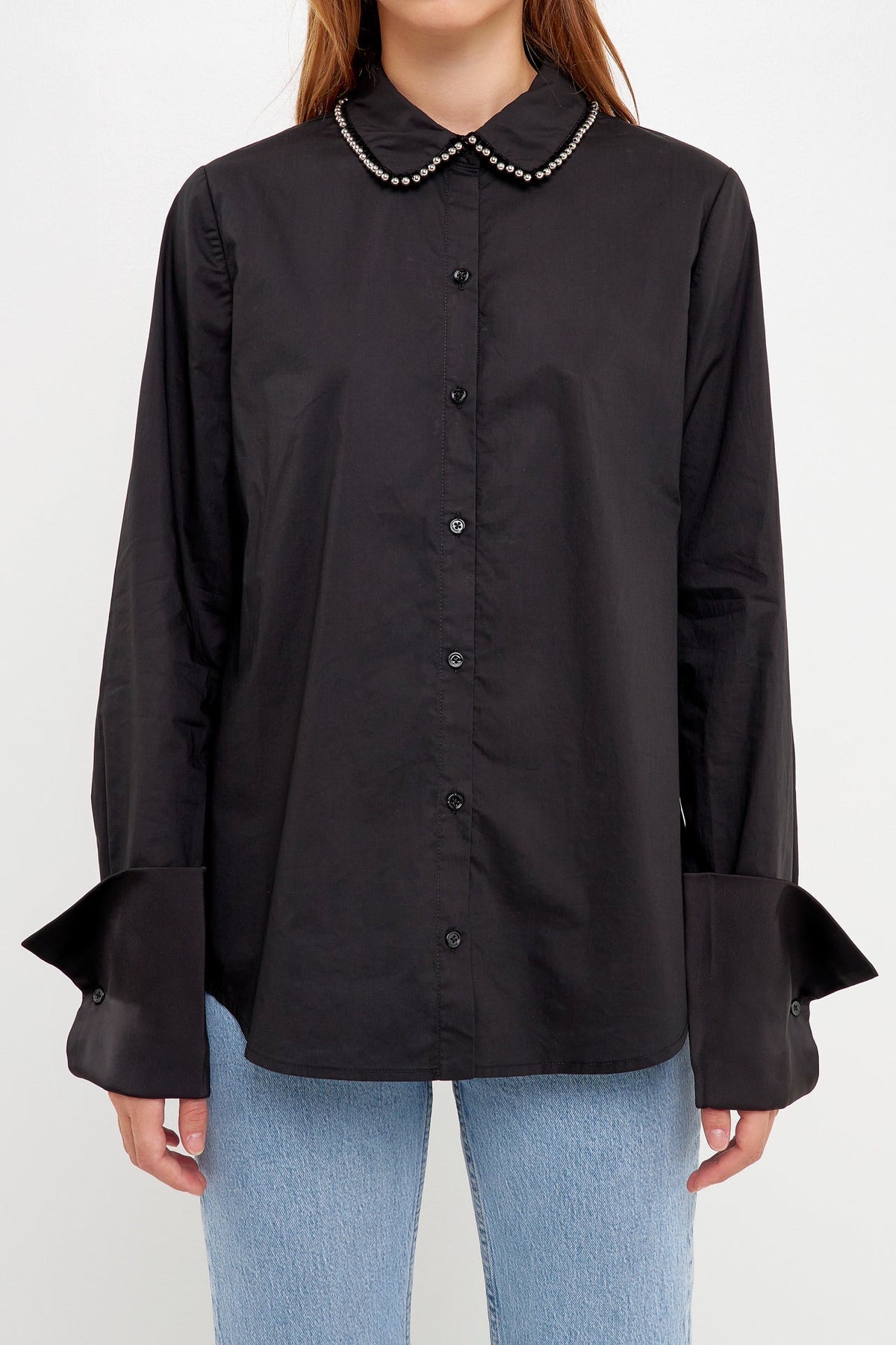 Beaded Collar Long-Sleeve Shirt