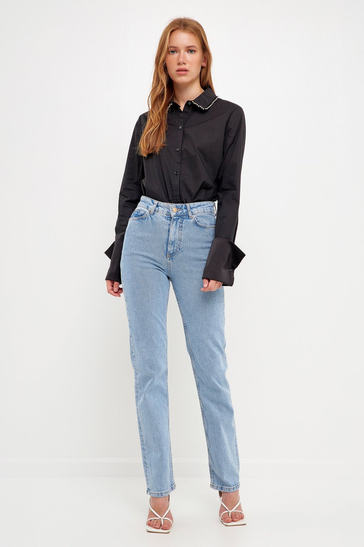Beaded Collar Long-Sleeve Shirt