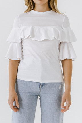 ENDLESS ROSE - Ruffle Sleeve T-Shirt - TOPS available at Objectrare