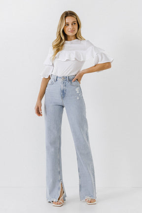 ENDLESS ROSE - Ruffle Sleeve T-Shirt - TOPS available at Objectrare
