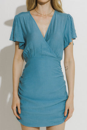 ENDLESS ROSE - Wrap Style Ruched Mini Dress - DRESSES available at Objectrare