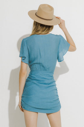 ENDLESS ROSE - Wrap Style Ruched Mini Dress - DRESSES available at Objectrare