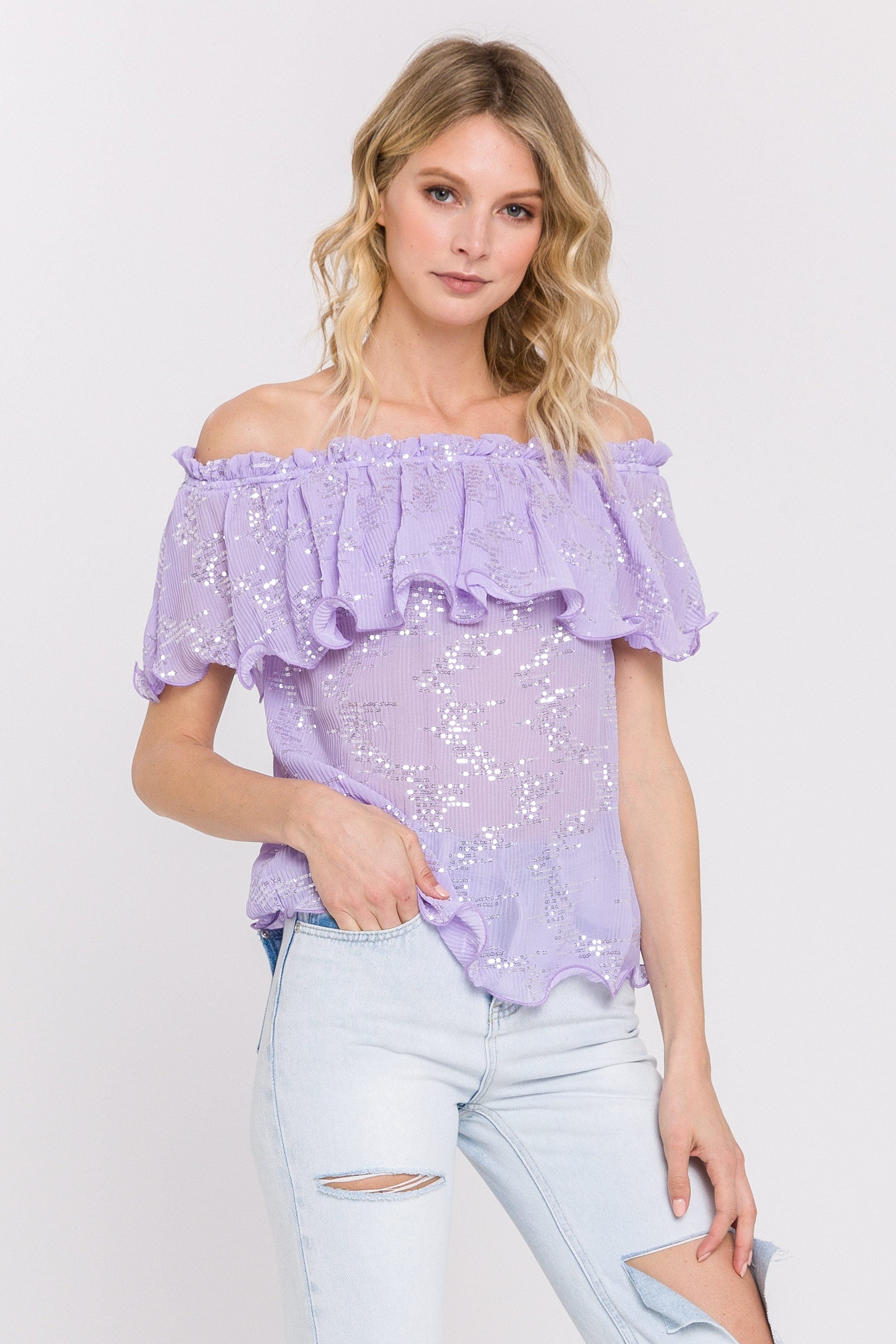 ENDLESS ROSE - Tiered Sequin Chiffon Top - TOPS available at Objectrare