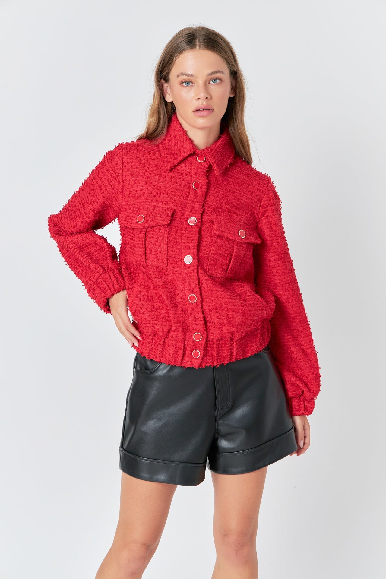 ENDLESS ROSE - Double Pocket Tweed Jacket - JACKETS available at Objectrare