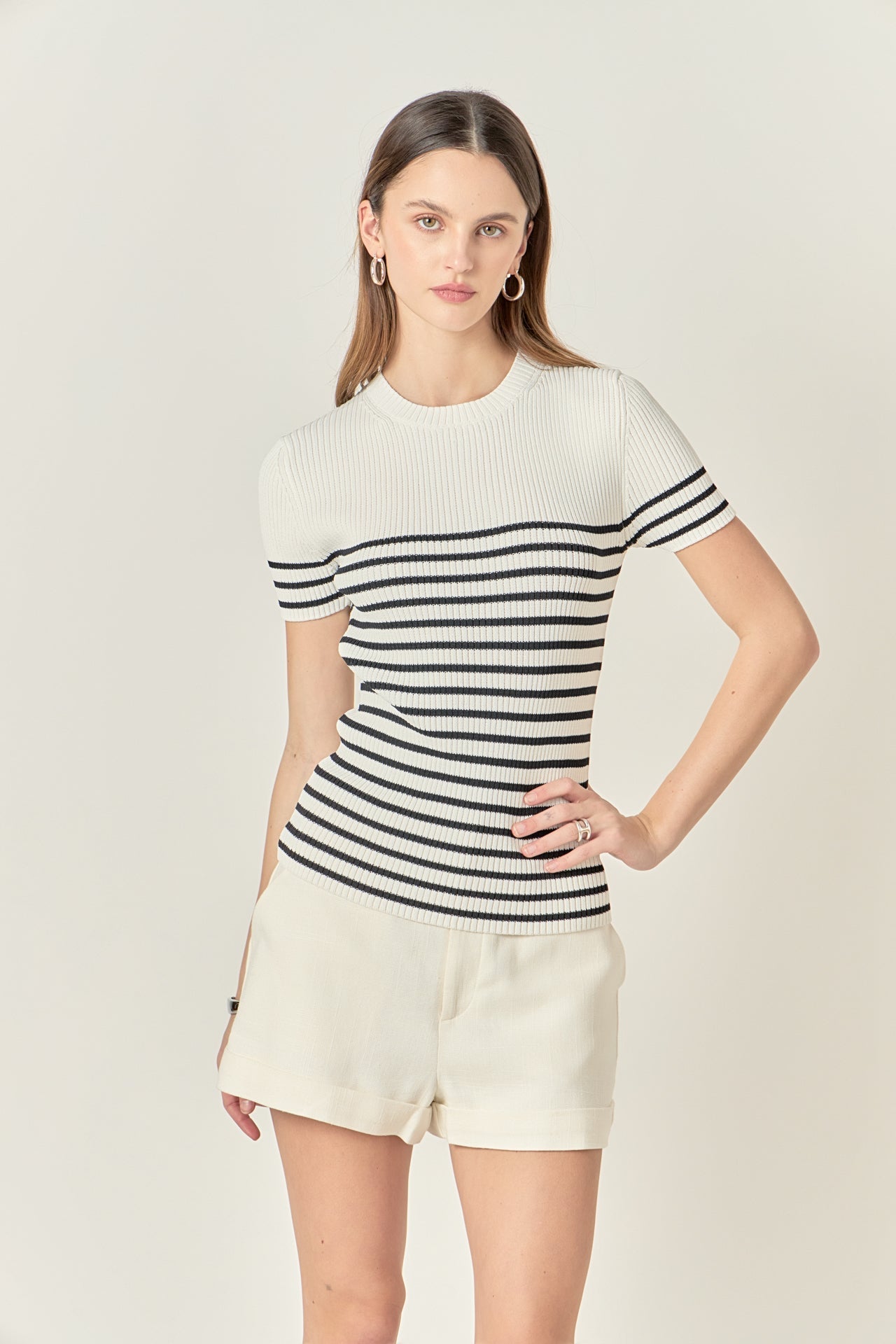 ENGLISH FACTORY - Stripe Fitted Knit Top - TOPS available at Objectrare