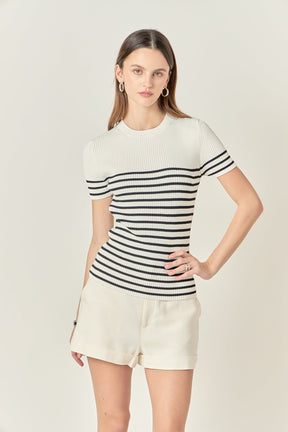 ENGLISH FACTORY - Stripe Fitted Knit Top - TOPS available at Objectrare