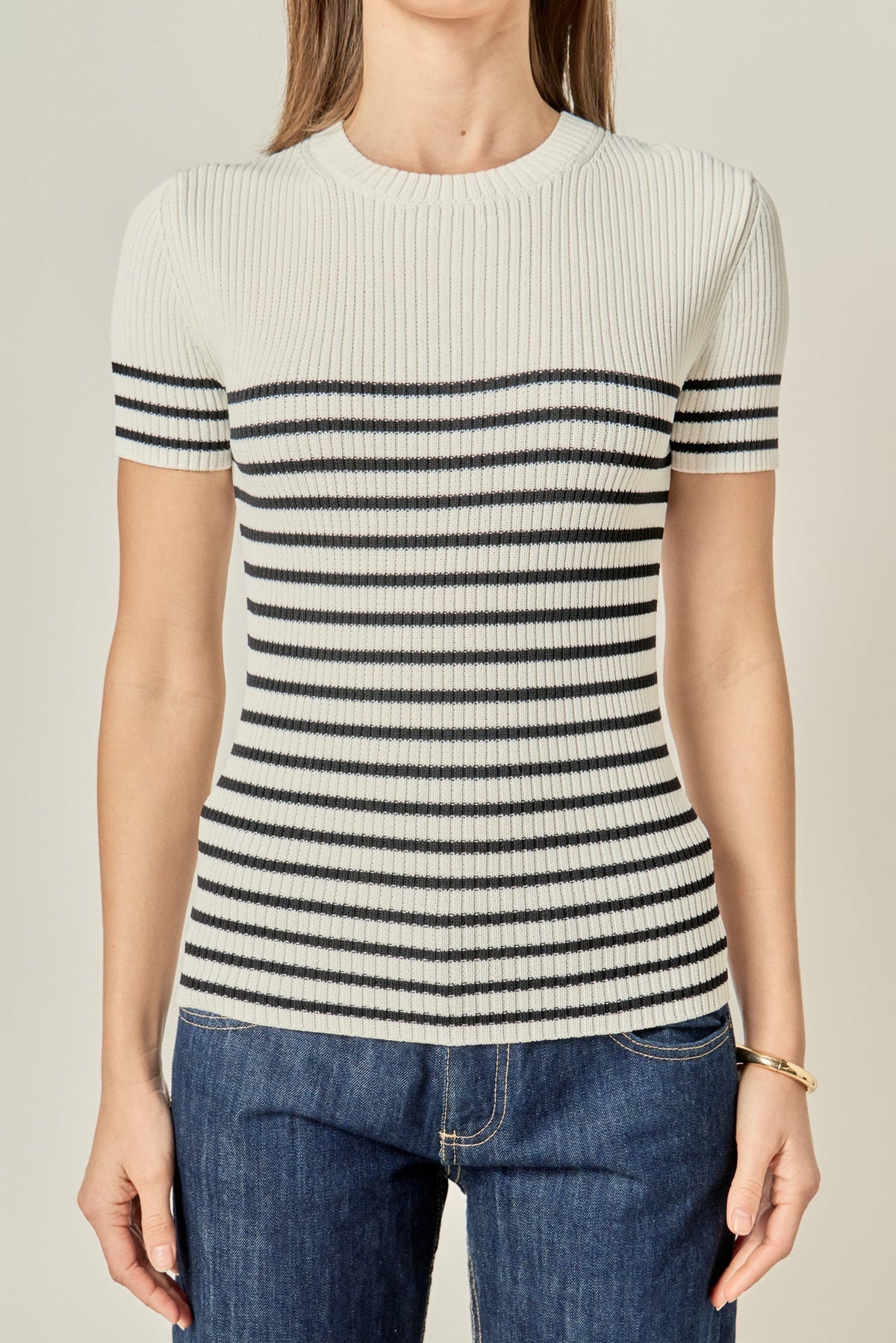 ENGLISH FACTORY - Stripe Fitted Knit Top - TOPS available at Objectrare