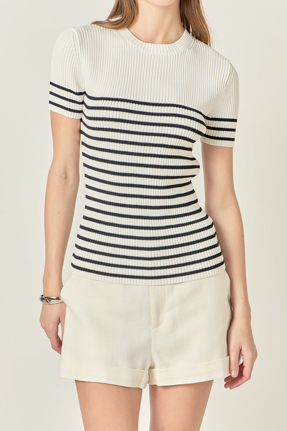 ENGLISH FACTORY - Stripe Fitted Knit Top - TOPS available at Objectrare