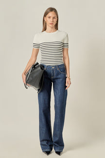ENGLISH FACTORY - Stripe Fitted Knit Top - TOPS available at Objectrare