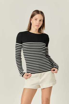 ENGLISH FACTORY - Stripe Long Sleeve Knit Top - SWEATERS & KNITS available at Objectrare
