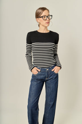 ENGLISH FACTORY - Stripe Long Sleeve Knit Top - SWEATERS & KNITS available at Objectrare