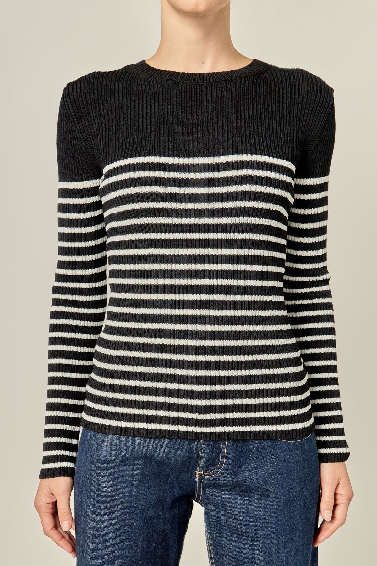 ENGLISH FACTORY - Stripe Long Sleeve Knit Top - SWEATERS & KNITS available at Objectrare