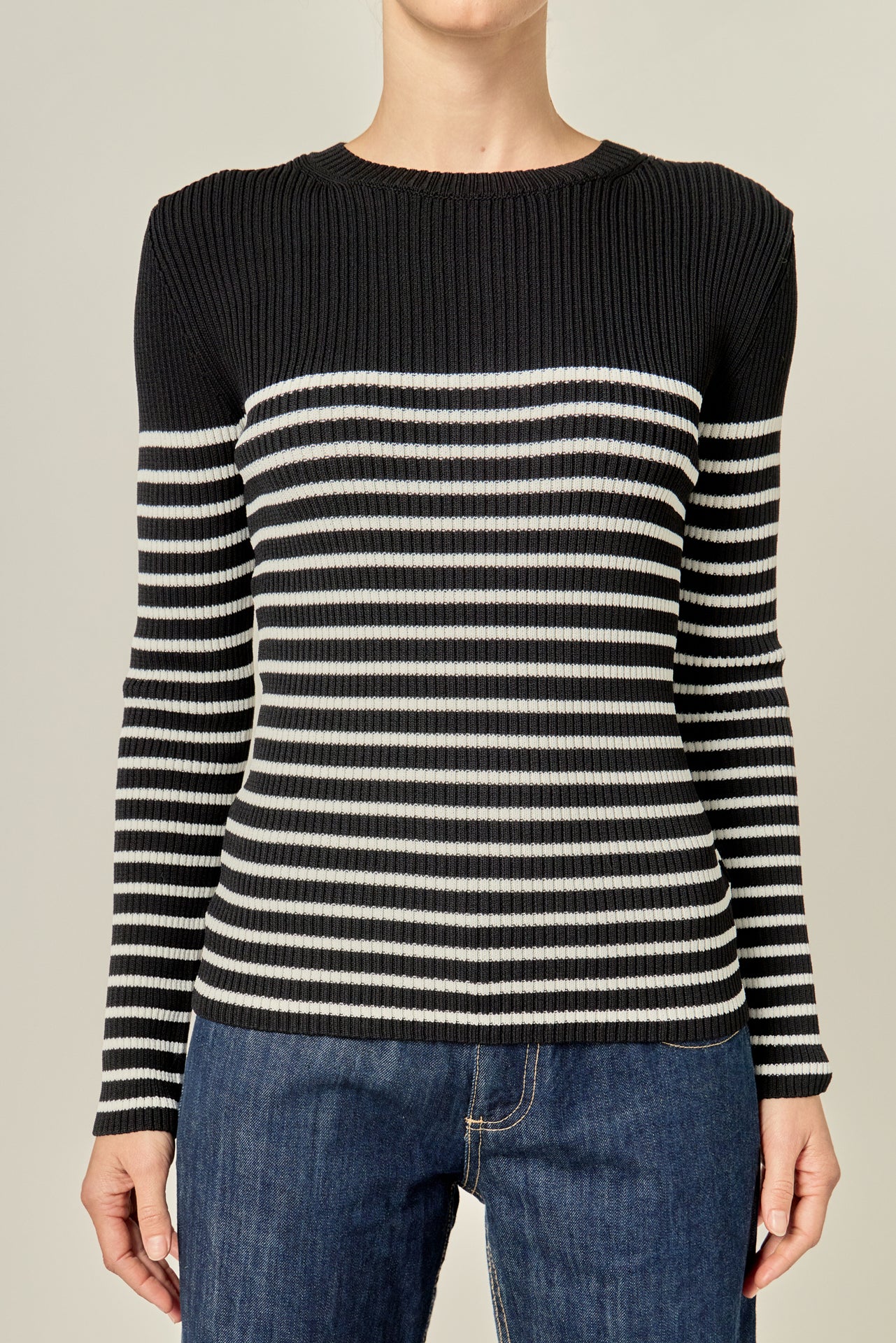 ENGLISH FACTORY - Stripe Long Sleeve Knit Top - SWEATERS & KNITS available at Objectrare