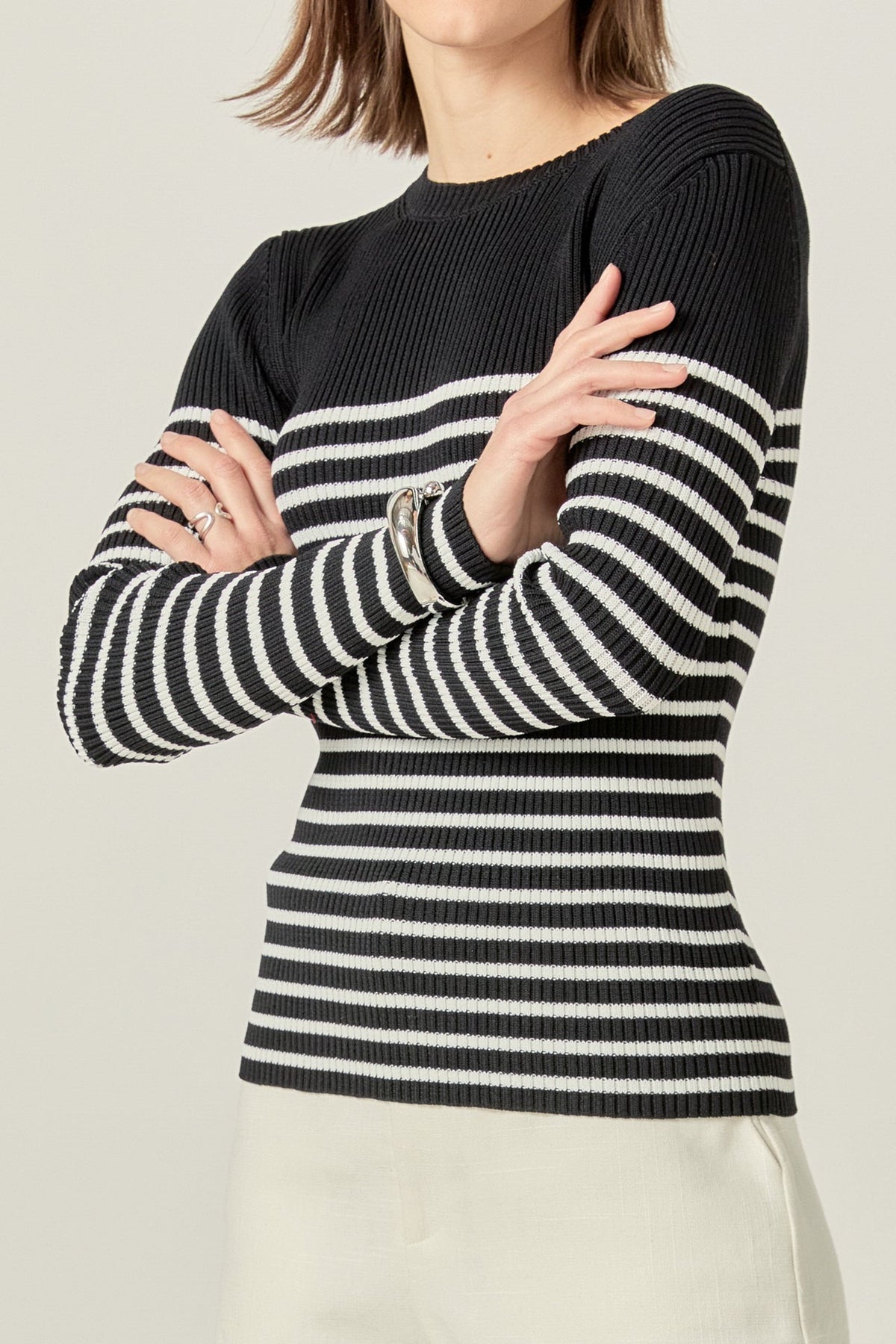 ENGLISH FACTORY - Stripe Long Sleeve Knit Top - SWEATERS & KNITS available at Objectrare
