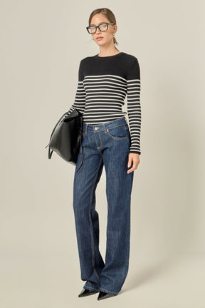 ENGLISH FACTORY - Stripe Long Sleeve Knit Top - SWEATERS & KNITS available at Objectrare