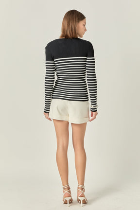 ENGLISH FACTORY - Stripe Long Sleeve Knit Top - SWEATERS & KNITS available at Objectrare