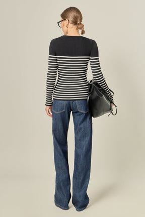 ENGLISH FACTORY - Stripe Long Sleeve Knit Top - SWEATERS & KNITS available at Objectrare