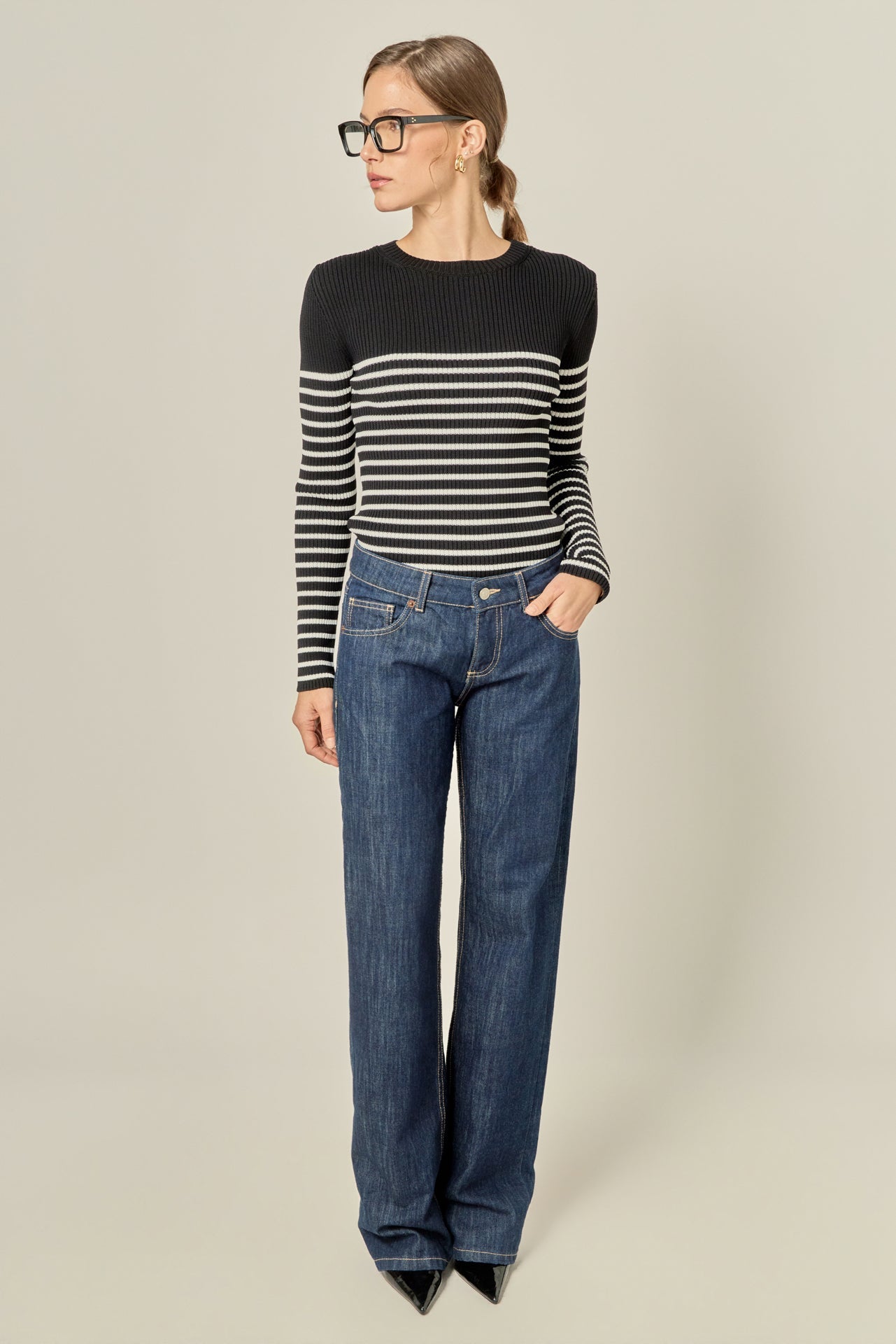ENGLISH FACTORY - Stripe Long Sleeve Knit Top - SWEATERS & KNITS available at Objectrare