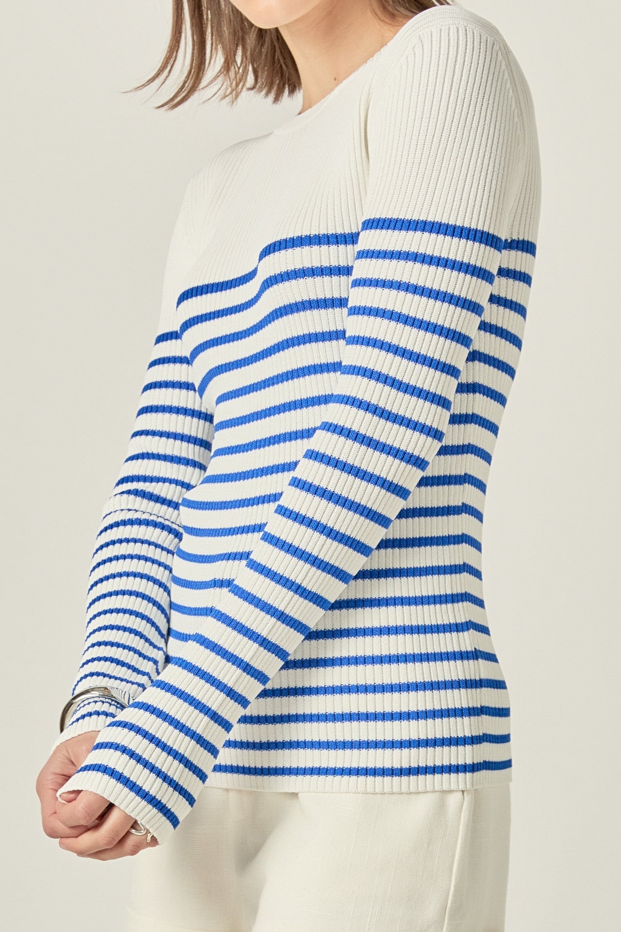 ENGLISH FACTORY - Stripe Long Sleeve Knit Top - SWEATERS & KNITS available at Objectrare