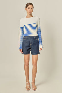 ENGLISH FACTORY - Stripe Long Sleeve Knit Top - TOPS available at Objectrare