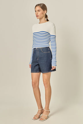 ENGLISH FACTORY - Stripe Long Sleeve Knit Top - SWEATERS & KNITS available at Objectrare
