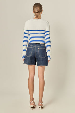 ENGLISH FACTORY - Stripe Long Sleeve Knit Top - SWEATERS & KNITS available at Objectrare