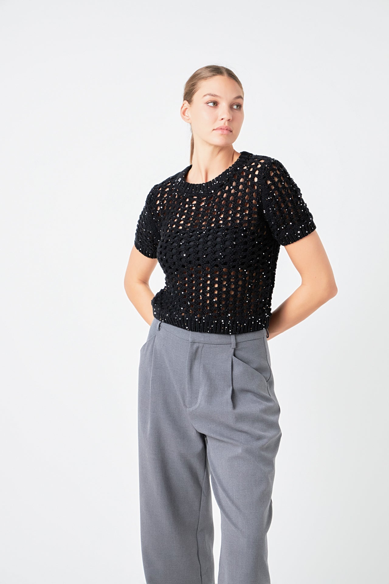 ENDLESS ROSE - Sequins Knit Top - TOPS available at Objectrare
