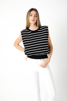 ENDLESS ROSE - Stripe Sleeveless Pleated Knit Top - TOPS available at Objectrare