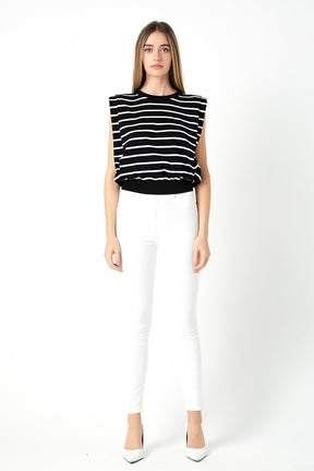 ENDLESS ROSE - Stripe Sleeveless Pleated Knit Top - TOPS available at Objectrare