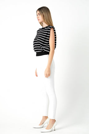 ENDLESS ROSE - Stripe Sleeveless Pleated Knit Top - TOPS available at Objectrare